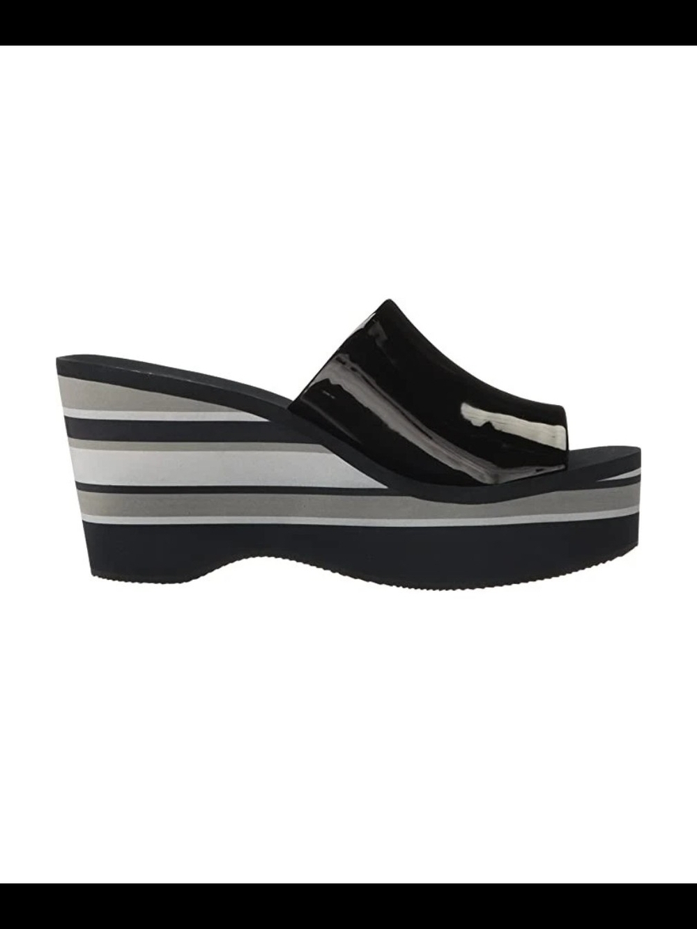 NWOT Katy Perry Collections "Casey" Black Patent Striped Platform Wedge Slide 8